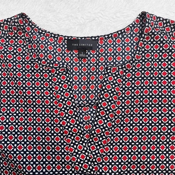 The Limited Women’s Geometric Print Short Sleeve Blouse - Red/White/Navy Blue - Picture 2 of 8
